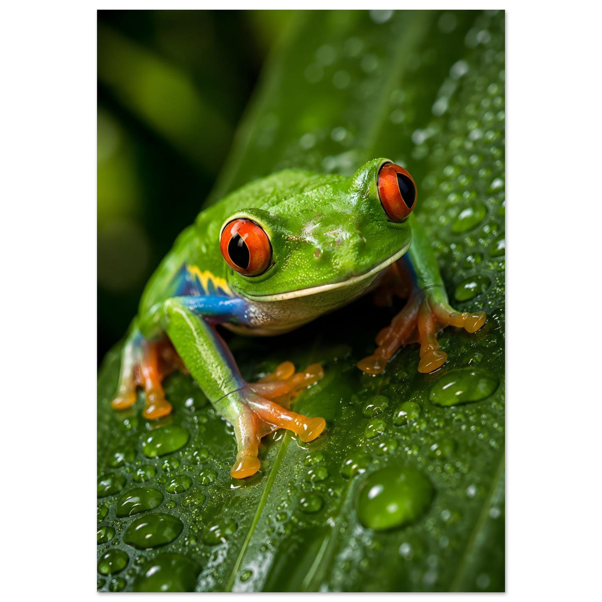 Frosch Poster mit Rotaugenlaubfrosch auf grünem Blatt im Regenwald