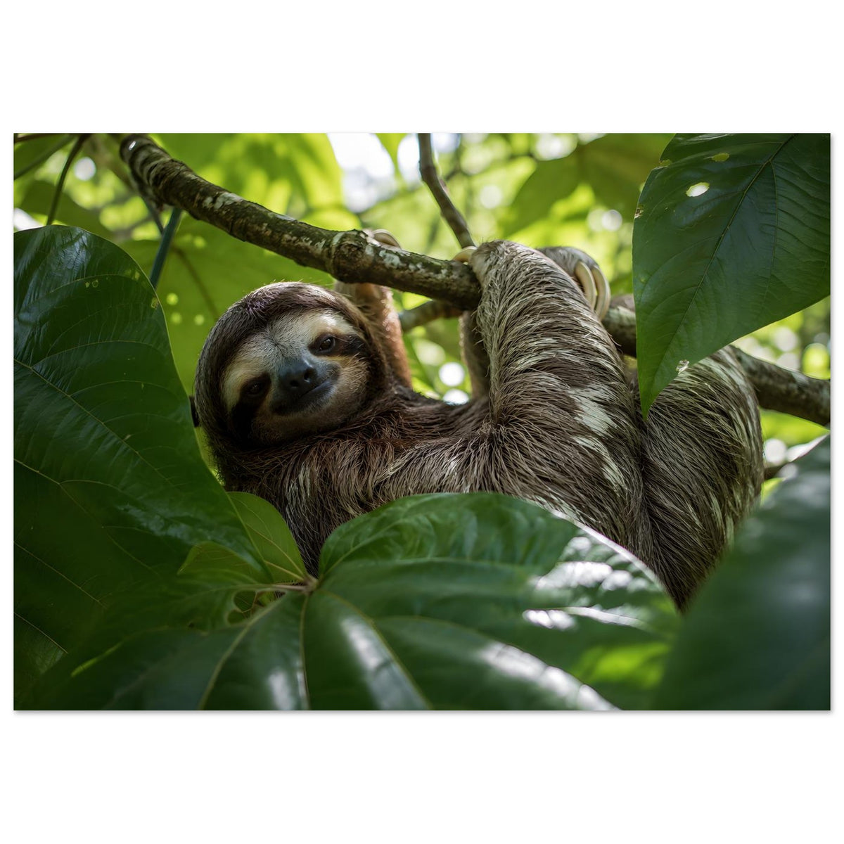 Faultier Poster im grünen tropischen Dschungel – Sloth Wildlife Wall Art