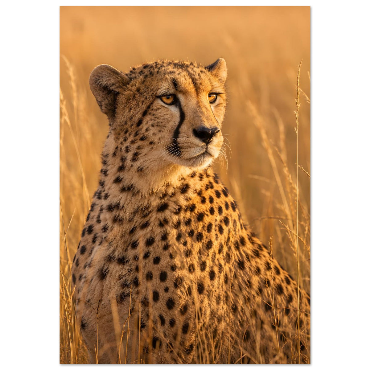 Gepard in goldenen Gräsern der afrikanischen Savanne – Cheetah Safari Wildlife Poster