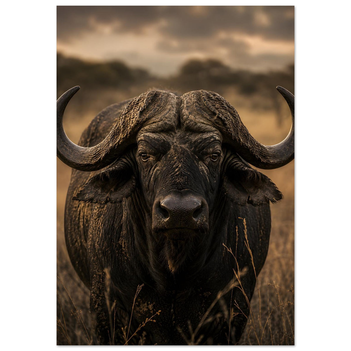 Afrikanischer Büffel mit großen geschwungenen Hörnern – Safari Wildlife Poster