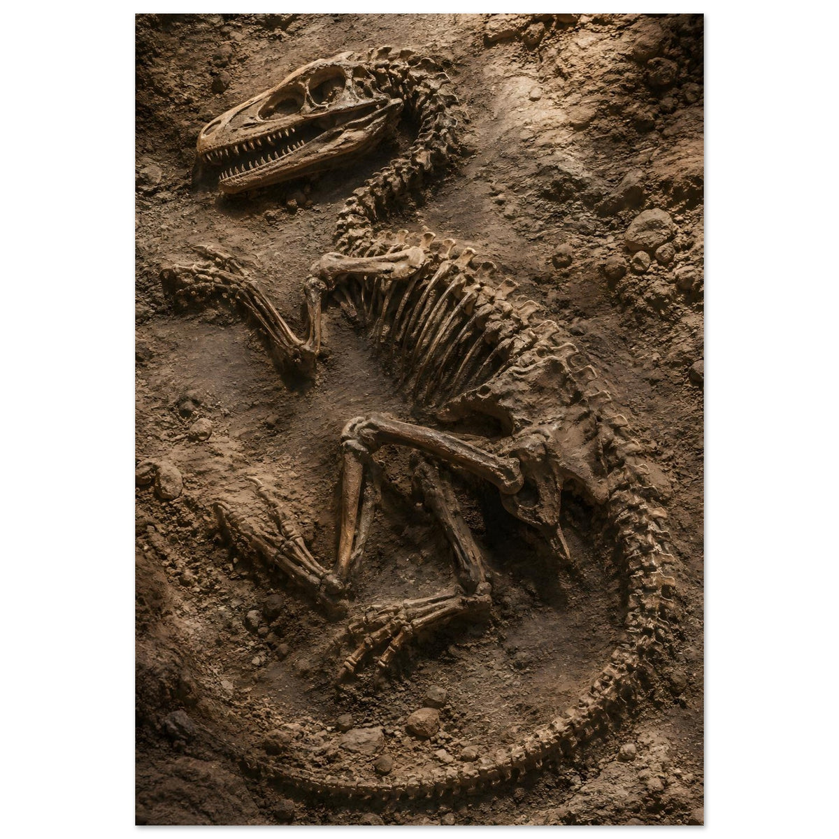 Dinosaurier Fossil Poster in brauner Gesteinsstruktur – prähistorische Dinosaur Wall Art