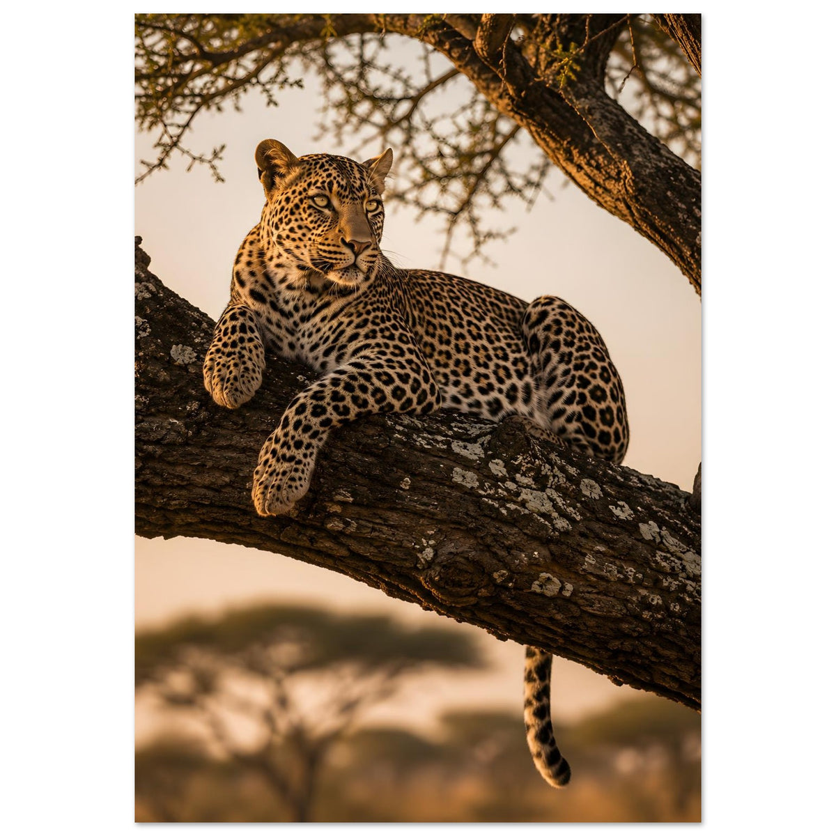 Leopard auf einem Baum in der afrikanischen Savanne – Safari und Wildlife Poster