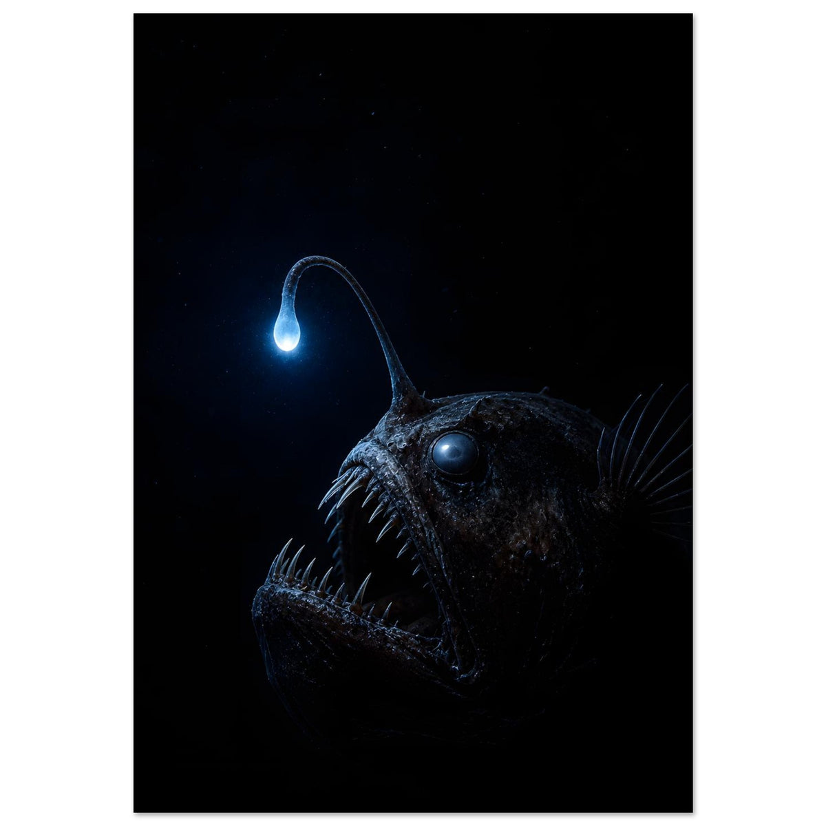 Anglerfisch mit leuchtender Angel in schwarzer Tiefsee – Anglerfish Deep Sea Wall Art