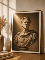 Julius Caesar Poster und Leinwand mit römischer Büste und Lorbeerkranz – klassische Kunst des antiken Roms